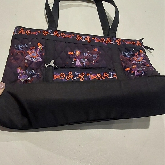 The Bradford Exchange Totes with Tude Quilted Black Purple Wine Glasses Tote Bag - Picture 7 of 16
